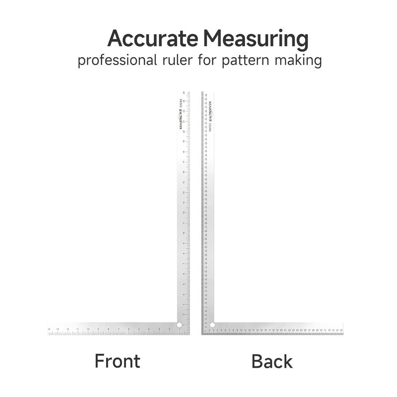 KEARING L-Square Curve Ruler,24 x 14inch and 60 x 35cm Aviation Aluminum Fashion Designer's Ruler for Pattern Making - Image 3